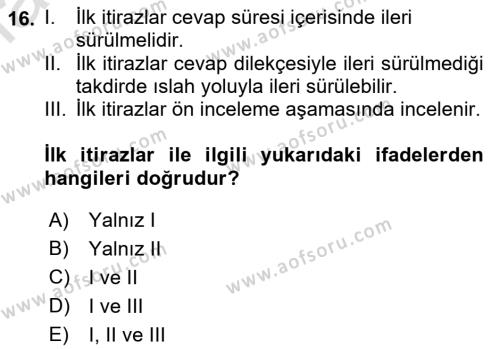 Medeni Usul Hukukuna Giriş Dersi 2021 - 2022 Yılı (Vize) Ara Sınavı 16. Soru