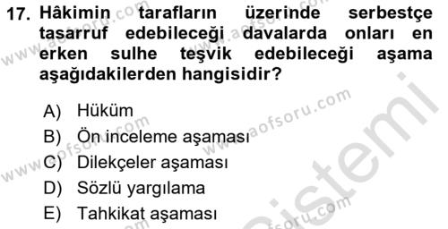 Medeni Usul Hukukuna Giriş Dersi 2021 - 2022 Yılı (Vize) Ara Sınavı 17. Soru