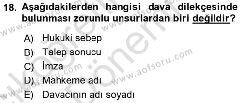 Medeni Usul Hukukuna Giriş Dersi 2021 - 2022 Yılı (Vize) Ara Sınavı 18. Soru