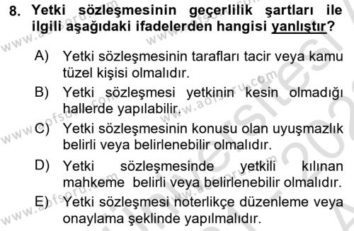 Medeni Usul Hukukuna Giriş Dersi 2021 - 2022 Yılı (Vize) Ara Sınavı 8. Soru