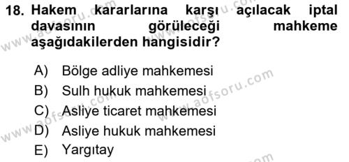 Medeni Usul Hukukuna Giriş Dersi 2021 - 2022 Yılı (Final) Dönem Sonu Sınavı 18. Soru