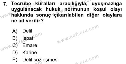 Medeni Usul Hukukuna Giriş Dersi 2021 - 2022 Yılı (Final) Dönem Sonu Sınavı 7. Soru