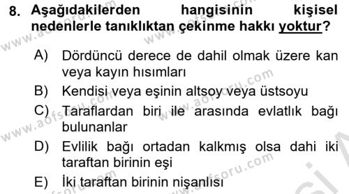 Medeni Usul Hukukuna Giriş Dersi 2021 - 2022 Yılı (Final) Dönem Sonu Sınavı 8. Soru