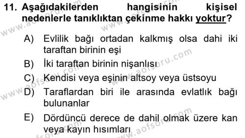 Medeni Usul Hukukuna Giriş Dersi 2021 - 2022 Yılı Yaz Okulu Sınavı 11. Soru