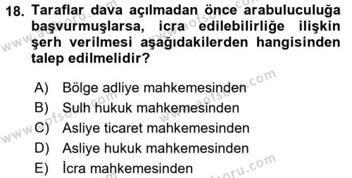 Medeni Usul Hukukuna Giriş Dersi 2021 - 2022 Yılı Yaz Okulu Sınavı 18. Soru