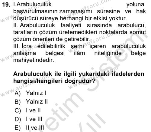 Medeni Usul Hukukuna Giriş Dersi 2021 - 2022 Yılı Yaz Okulu Sınavı 19. Soru