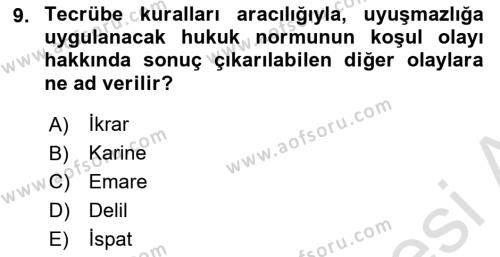 Medeni Usul Hukukuna Giriş Dersi 2021 - 2022 Yılı Yaz Okulu Sınavı 9. Soru