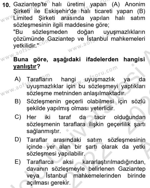 Medeni Usul Hukukuna Giriş Dersi 2022 - 2023 Yılı (Vize) Ara Sınavı 10. Soru