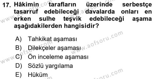 Medeni Usul Hukukuna Giriş Dersi 2022 - 2023 Yılı (Vize) Ara Sınavı 17. Soru