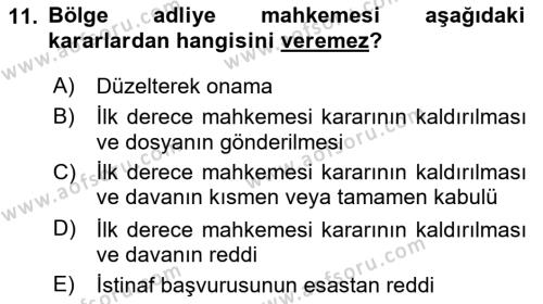 Medeni Usul Hukukuna Giriş Dersi 2022 - 2023 Yılı (Final) Dönem Sonu Sınavı 11. Soru