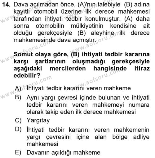 Medeni Usul Hukukuna Giriş Dersi 2022 - 2023 Yılı (Final) Dönem Sonu Sınavı 14. Soru