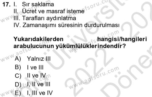 Medeni Usul Hukukuna Giriş Dersi 2022 - 2023 Yılı (Final) Dönem Sonu Sınavı 17. Soru