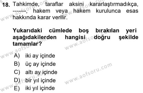 Medeni Usul Hukukuna Giriş Dersi 2022 - 2023 Yılı (Final) Dönem Sonu Sınavı 18. Soru