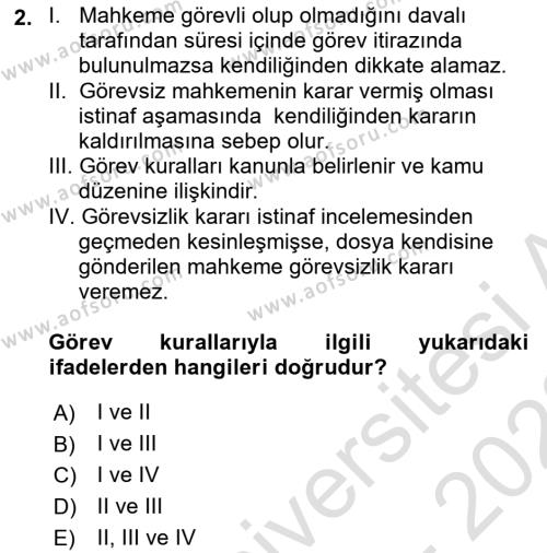 Medeni Usul Hukukuna Giriş Dersi 2022 - 2023 Yılı (Final) Dönem Sonu Sınavı 2. Soru