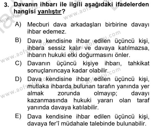 Medeni Usul Hukukuna Giriş Dersi 2022 - 2023 Yılı (Final) Dönem Sonu Sınavı 3. Soru