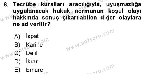 Medeni Usul Hukukuna Giriş Dersi 2022 - 2023 Yılı (Final) Dönem Sonu Sınavı 8. Soru