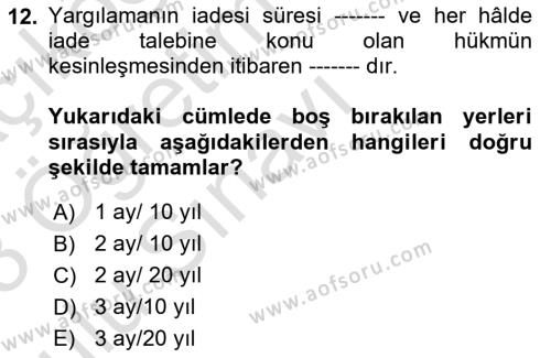 Medeni Usul Hukukuna Giriş Dersi 2022 - 2023 Yılı Yaz Okulu Sınavı 12. Soru