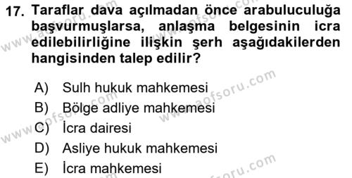 Medeni Usul Hukukuna Giriş Dersi 2022 - 2023 Yılı Yaz Okulu Sınavı 17. Soru