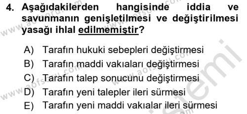 Medeni Usul Hukukuna Giriş Dersi 2022 - 2023 Yılı Yaz Okulu Sınavı 4. Soru