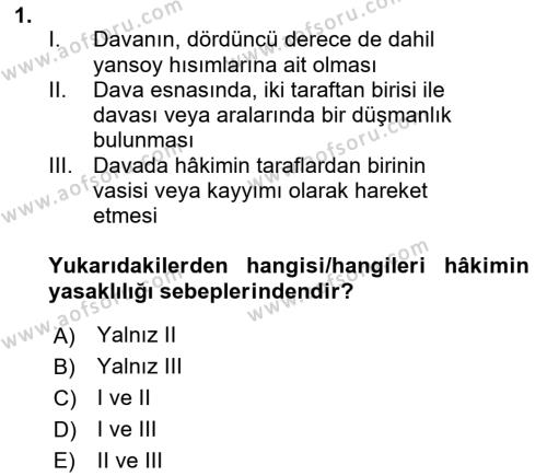 Medeni Usul Hukukuna Giriş Dersi 2023 - 2024 Yılı (Vize) Ara Sınavı 1. Soru