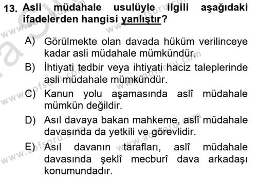 Medeni Usul Hukukuna Giriş Dersi 2023 - 2024 Yılı (Vize) Ara Sınavı 13. Soru