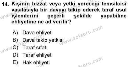 Medeni Usul Hukukuna Giriş Dersi 2023 - 2024 Yılı (Vize) Ara Sınavı 14. Soru