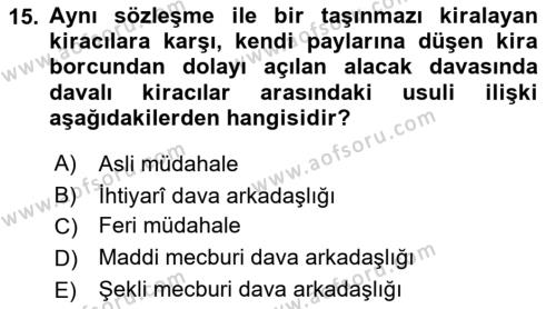 Medeni Usul Hukukuna Giriş Dersi 2023 - 2024 Yılı (Vize) Ara Sınavı 15. Soru