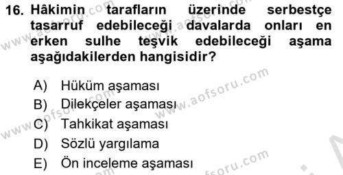 Medeni Usul Hukukuna Giriş Dersi 2023 - 2024 Yılı (Vize) Ara Sınavı 16. Soru