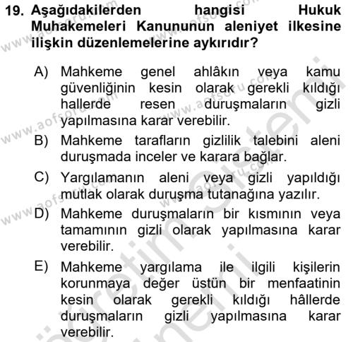 Medeni Usul Hukukuna Giriş Dersi 2023 - 2024 Yılı (Vize) Ara Sınavı 19. Soru