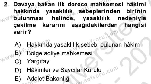 Medeni Usul Hukukuna Giriş Dersi 2023 - 2024 Yılı (Vize) Ara Sınavı 2. Soru