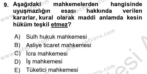 Medeni Usul Hukukuna Giriş Dersi 2023 - 2024 Yılı (Vize) Ara Sınavı 9. Soru