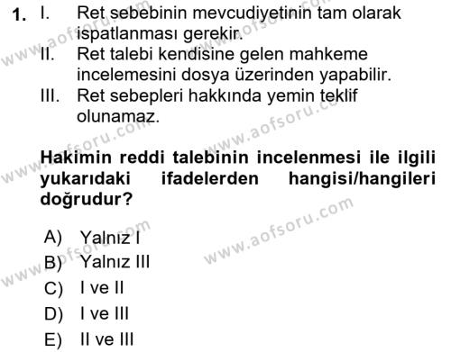 Medeni Usul Hukukuna Giriş Dersi 2023 - 2024 Yılı (Final) Dönem Sonu Sınavı 1. Soru