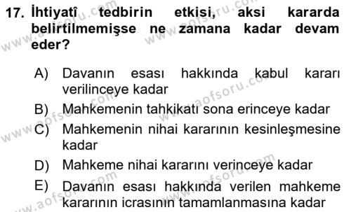 Medeni Usul Hukukuna Giriş Dersi 2023 - 2024 Yılı Yaz Okulu Sınavı 17. Soru