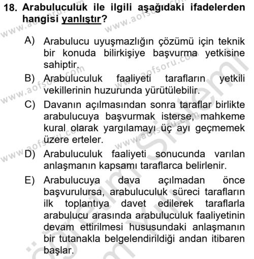 Medeni Usul Hukukuna Giriş Dersi 2023 - 2024 Yılı Yaz Okulu Sınavı 18. Soru