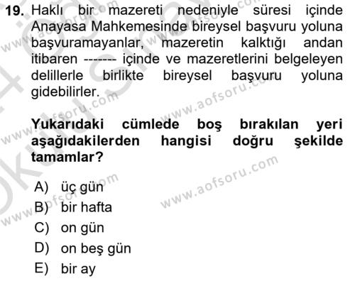 Medeni Usul Hukukuna Giriş Dersi 2023 - 2024 Yılı Yaz Okulu Sınavı 19. Soru