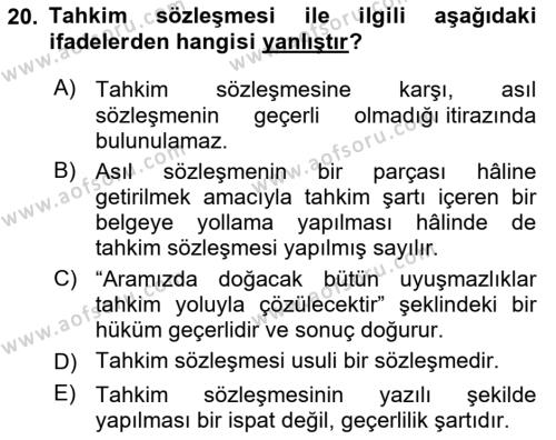 Medeni Usul Hukukuna Giriş Dersi 2023 - 2024 Yılı Yaz Okulu Sınavı 20. Soru