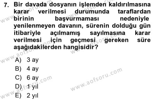 Medeni Usul Hukukuna Giriş Dersi 2023 - 2024 Yılı Yaz Okulu Sınavı 7. Soru