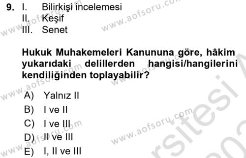 Medeni Usul Hukukuna Giriş Dersi 2023 - 2024 Yılı Yaz Okulu Sınavı 9. Soru