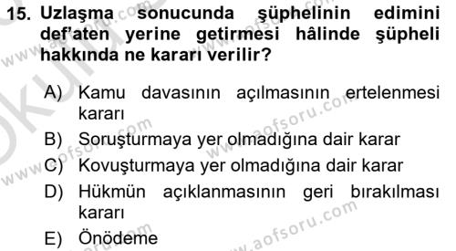 Ceza Hukuku Bilgisi Dersi 2022 - 2023 Yılı Yaz Okulu Sınavı 15. Soru