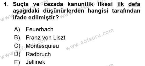 Ceza Hukuku Bilgisi Dersi 2023 - 2024 Yılı (Vize) Ara Sınavı 1. Soru