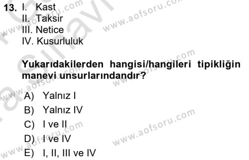 Ceza Hukuku Bilgisi Dersi 2023 - 2024 Yılı (Vize) Ara Sınavı 13. Soru