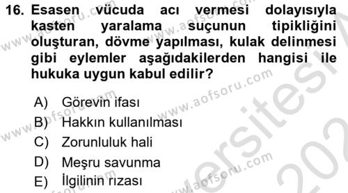 Ceza Hukuku Bilgisi Dersi 2023 - 2024 Yılı (Vize) Ara Sınavı 16. Soru