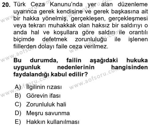 Ceza Hukuku Bilgisi Dersi 2023 - 2024 Yılı (Vize) Ara Sınavı 20. Soru