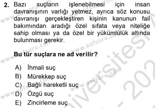 Ceza Hukuku Bilgisi Dersi 2023 - 2024 Yılı (Final) Dönem Sonu Sınavı 2. Soru