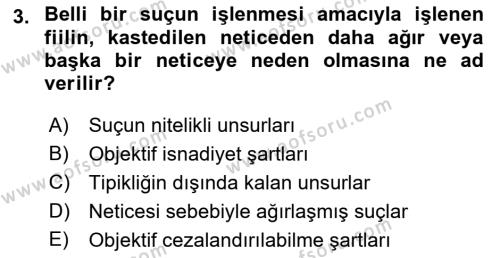 Ceza Hukuku Bilgisi Dersi 2023 - 2024 Yılı (Final) Dönem Sonu Sınavı 3. Soru