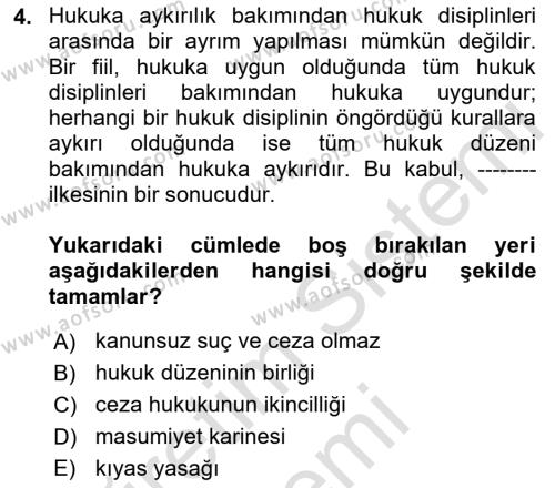 Ceza Hukuku Bilgisi Dersi 2023 - 2024 Yılı (Final) Dönem Sonu Sınavı 4. Soru