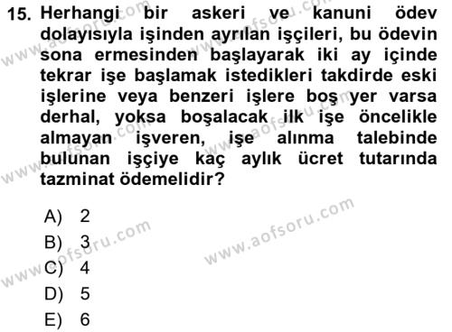 Bireysel İş Hukuku Dersi 2023 - 2024 Yılı (Vize) Ara Sınavı 15. Soru