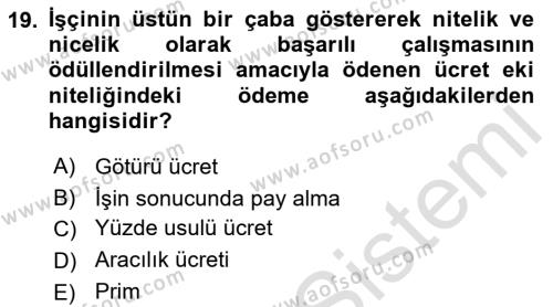 Bireysel İş Hukuku Dersi 2023 - 2024 Yılı (Vize) Ara Sınavı 19. Soru