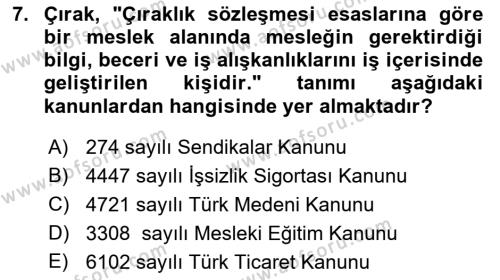 Bireysel İş Hukuku Dersi 2023 - 2024 Yılı (Vize) Ara Sınavı 7. Soru