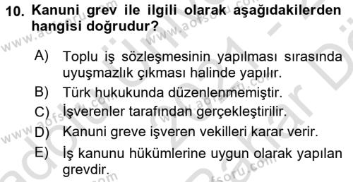 Toplu İş Hukuku Dersi 2021 - 2022 Yılı (Vize) Ara Sınavı 10. Soru